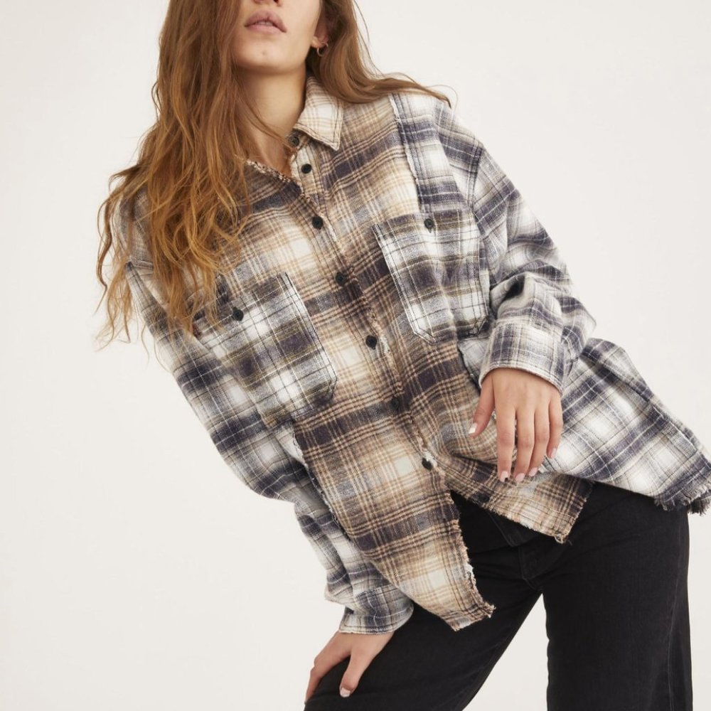 BDG Kaden Mixed Plaid Button-Down Shirt
